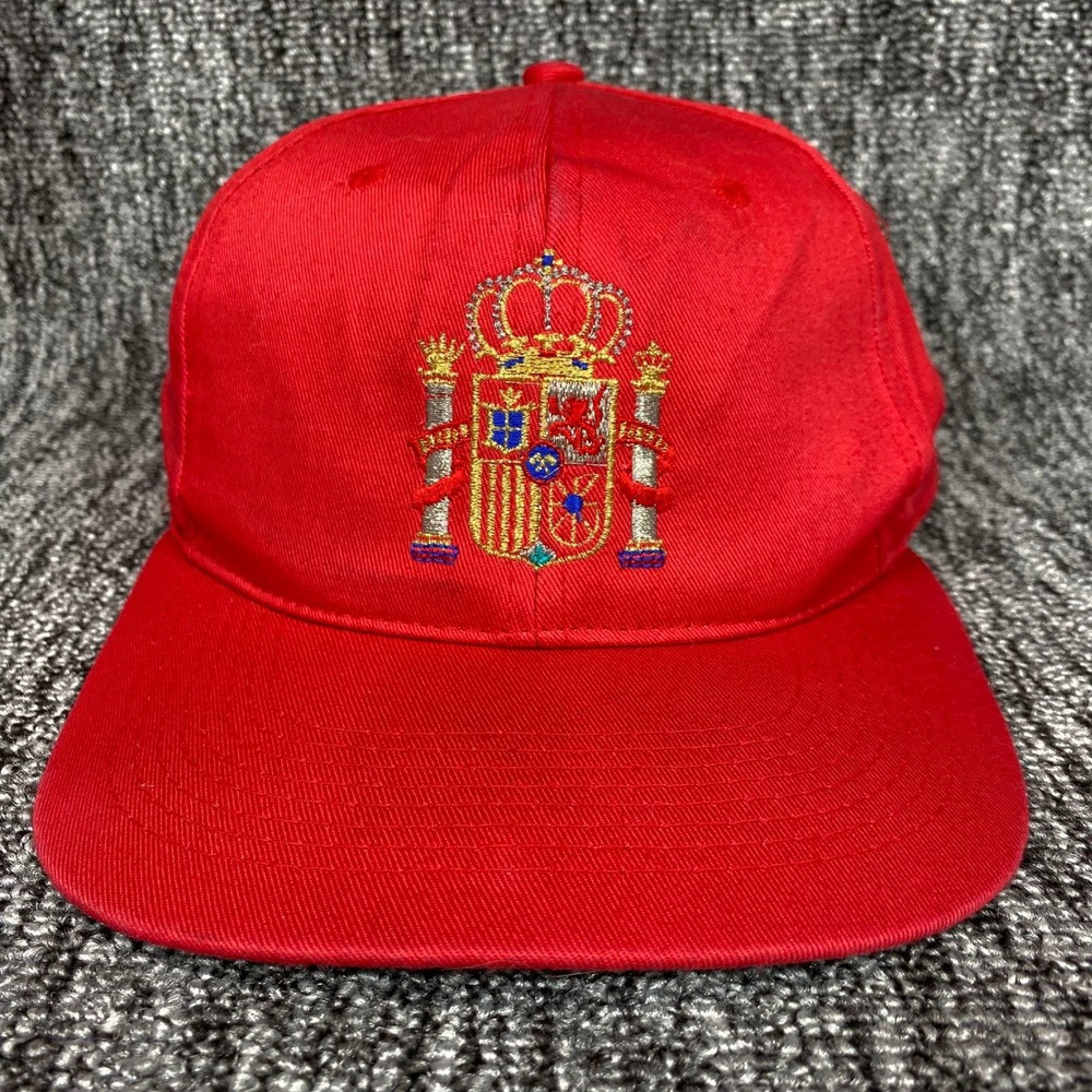 VTG Adidas Spain Soccer Crest Snapback Hat Mens Red Royal Coat Arms Trefoil Cap
